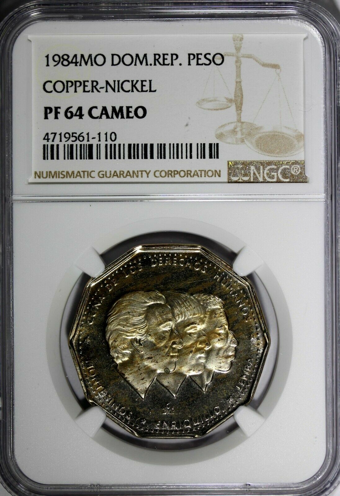 DOMINICAN REPUBLIC PROOF 1984 MO 1 Peso NGC PF64 CAMEO Human Rights  KM# 63.1 - Fresh Stock Dated December 2025