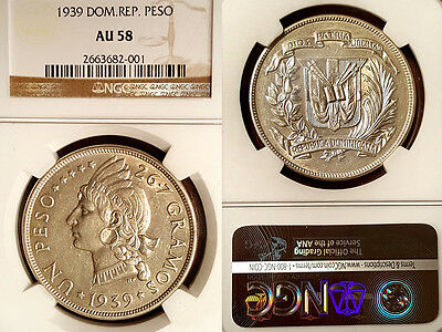 Dominican Rep. 1939 Peso, NGC 58, Rare High Grade, Sharp Detail, Luster Field - Fresh Stock Dated December 2025