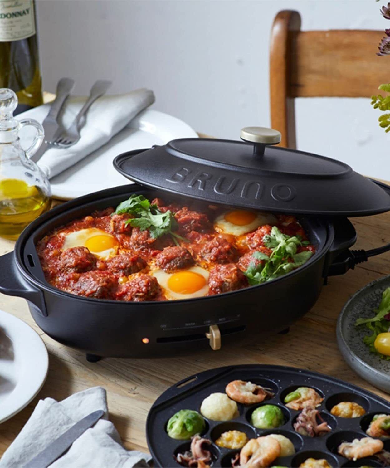 BRUNO BOE053-BK Oval Hot Plate Body 3 types (Takoyaki Deep Pot Flat) AC100V F/S - Fresh Stock Dated February 2026