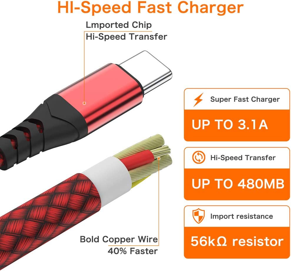 USB C Cable 3A Fast Charging, (3-Pack 3ft) JXMOX A to Type C 3ft, Red - Fresh Stock Dated February 2026