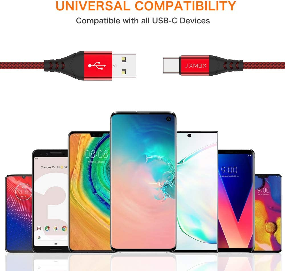 USB C Cable 3A Fast Charging, (3-Pack 3ft) JXMOX A to Type C 3ft, Red - Fresh Stock Dated February 2026
