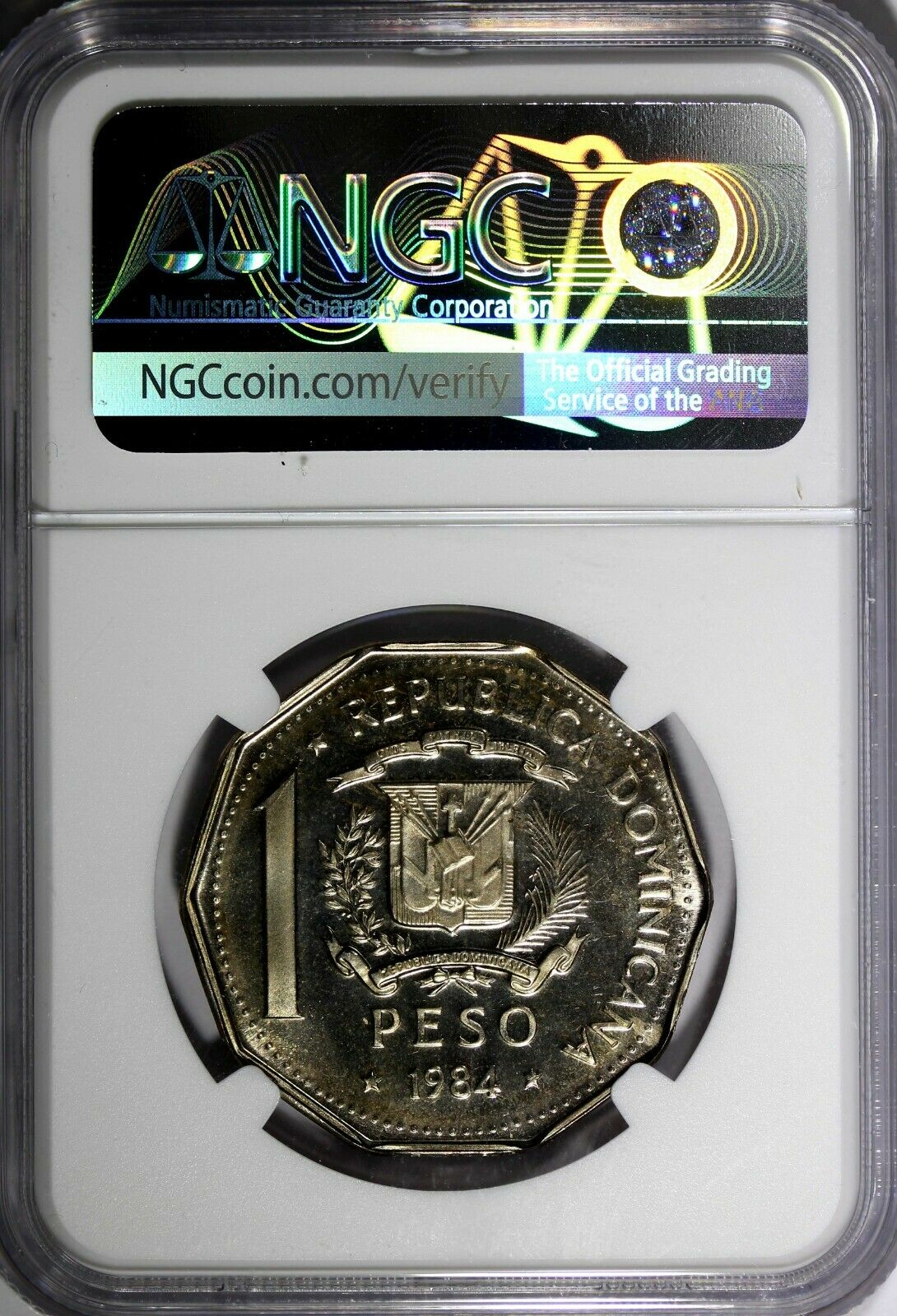 DOMINICAN REPUBLIC PROOF 1984 MO 1 Peso NGC PF64 CAMEO Human Rights  KM# 63.1 - Fresh Stock Dated December 2025
