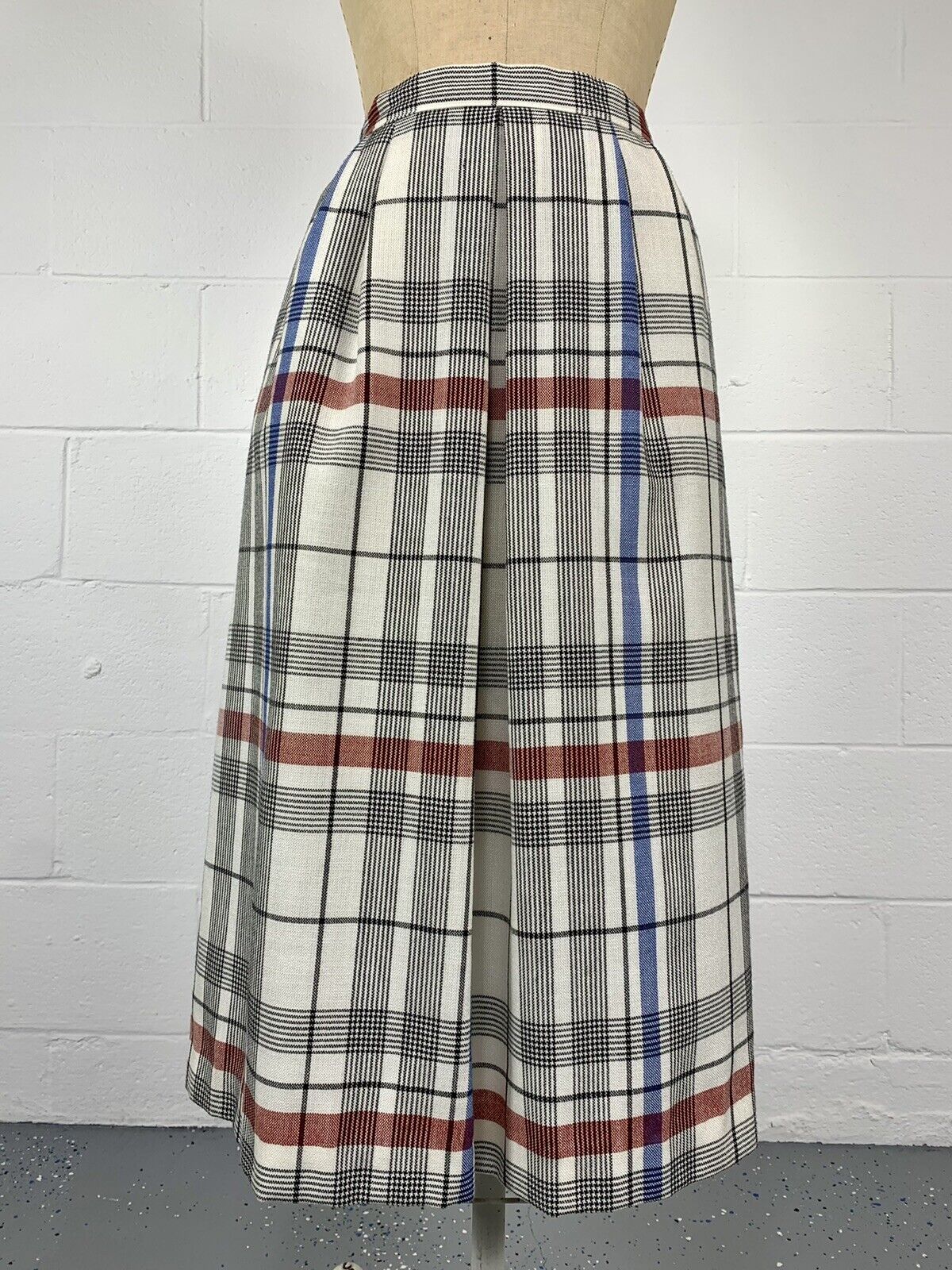 VTG 70s Ivory Windowpane Plaid A-line Midi Skirt With Pockets Dark Academia 8 M - Fresh Stock Dated March 2026