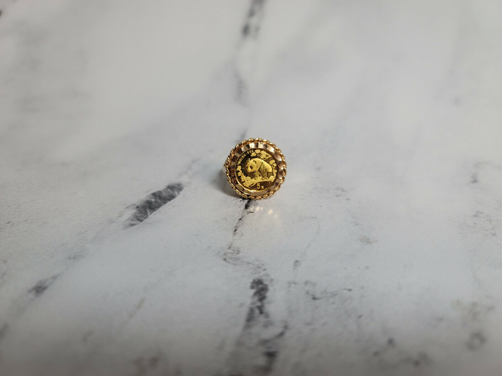 1997 Panda Coin Ring w/ rope bezel with diamond cuts 14k Yellow Gold - gift her - Fresh Stock Dated February 2026