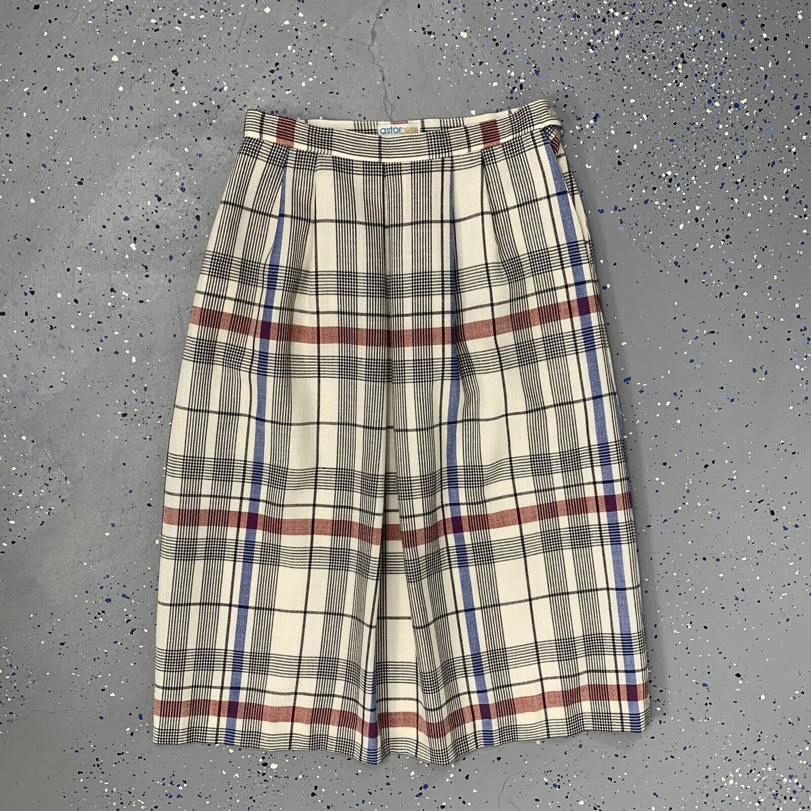 VTG 70s Ivory Windowpane Plaid A-line Midi Skirt With Pockets Dark Academia 8 M - Fresh Stock Dated March 2026