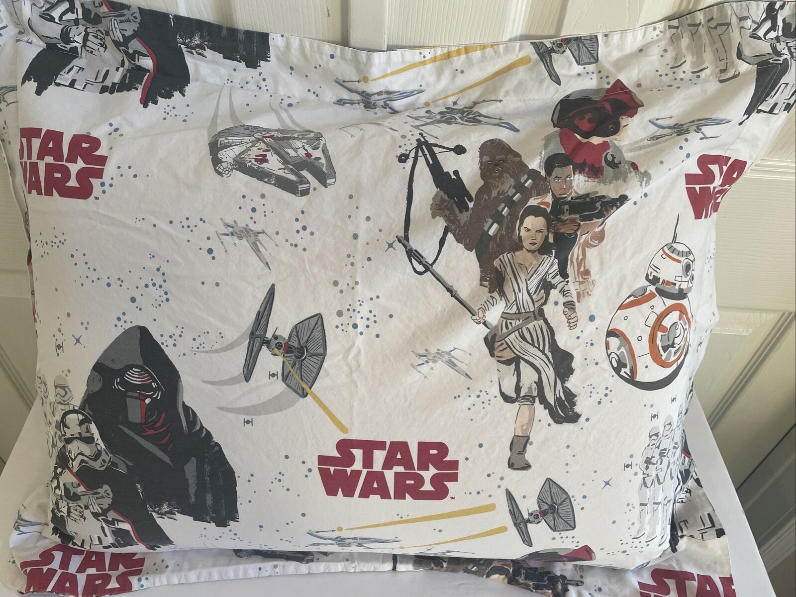 2 POTTERY BARN KIDS Pillow Cases Shams Cotton Star Wars Force Awakens Chewbacca - Fresh Stock Dated February 2026