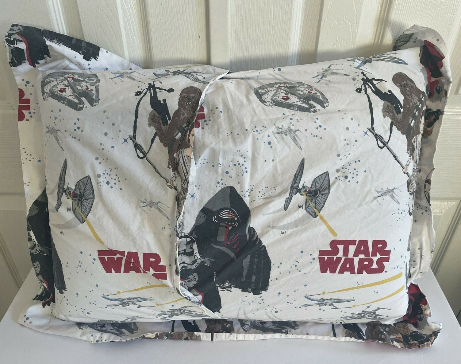 2 POTTERY BARN KIDS Pillow Cases Shams Cotton Star Wars Force Awakens Chewbacca - Fresh Stock Dated February 2026