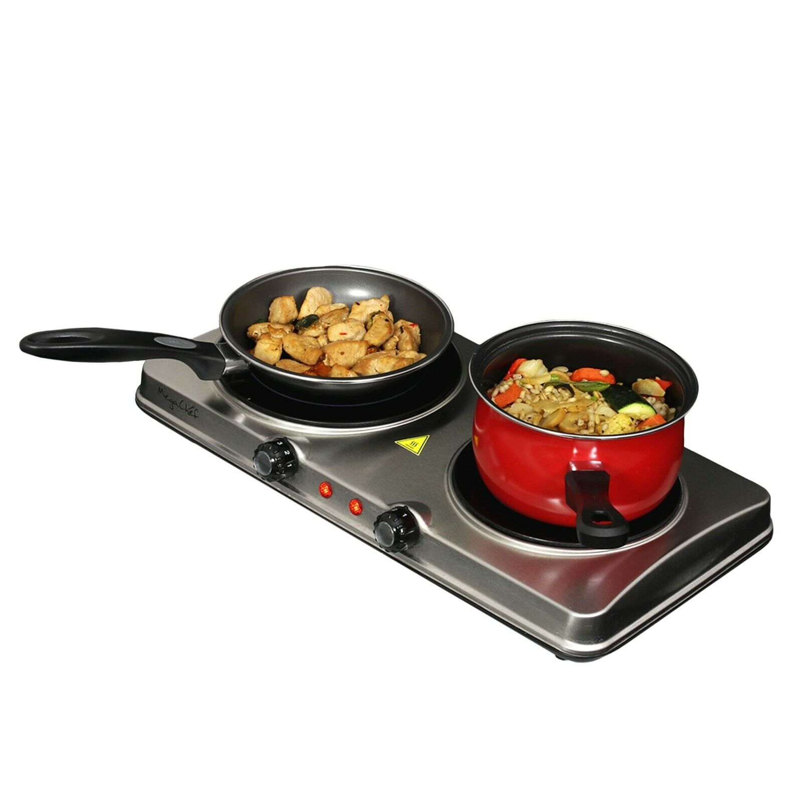 MegaChef Electric Portable Dual Size Cooktop Infrared Burner in Sleek Steel - Fresh Stock Dated February 2026