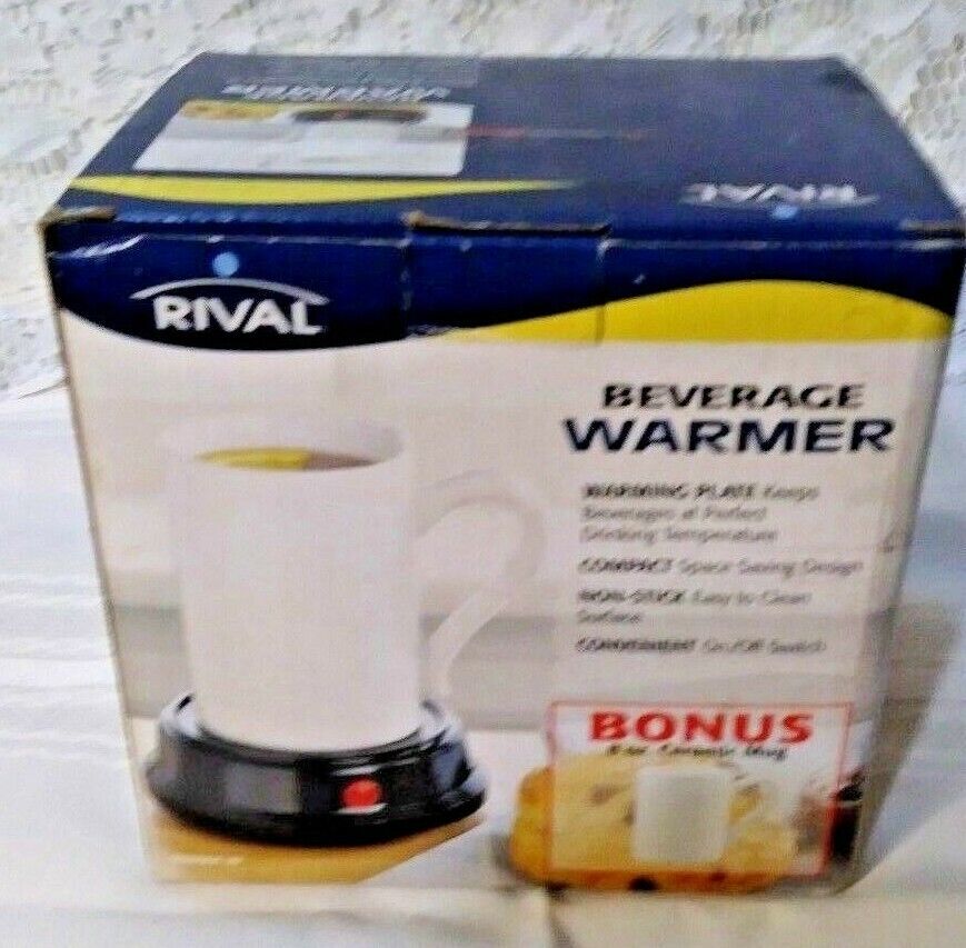 Rival Electric Beverage Warmer, Black with Bonus White 8 ounce MUG BW8MW NOS - Fresh Stock Dated February 2026