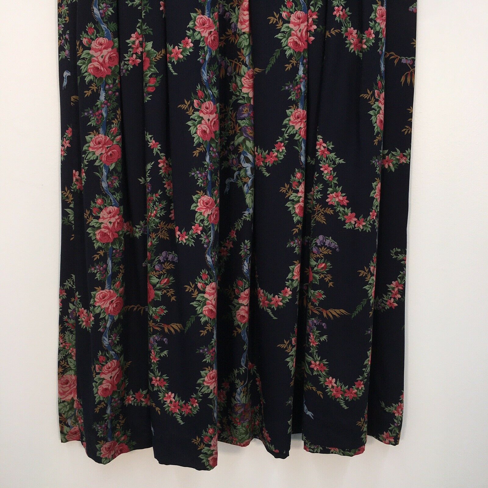 VTG 80s Herman Geist Dark Blue Floral Print Midi Pleated Skirt Womens Size 8 - Fresh Stock Dated February 2026