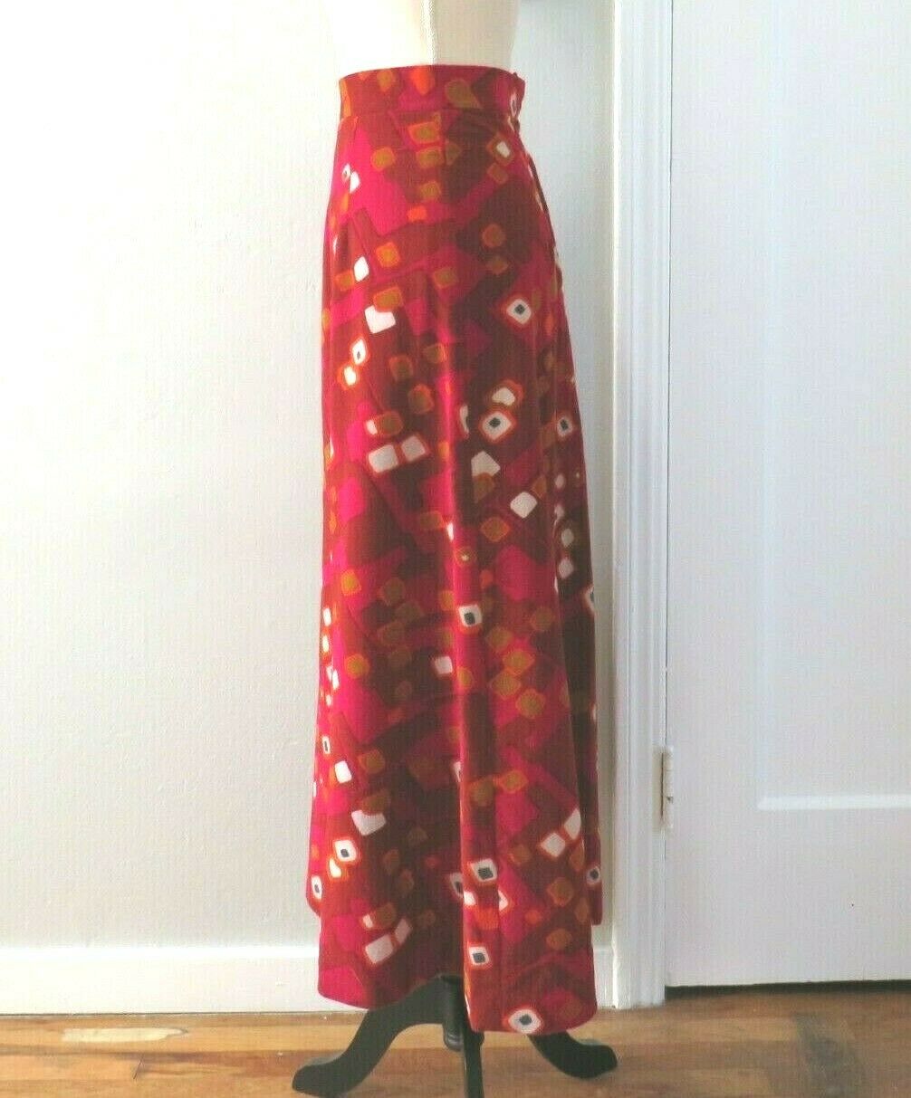 Vintage 1970's Women's Maxi Skirt A Line Size S Bright Graphic Print - Fresh Stock Dated February 2026