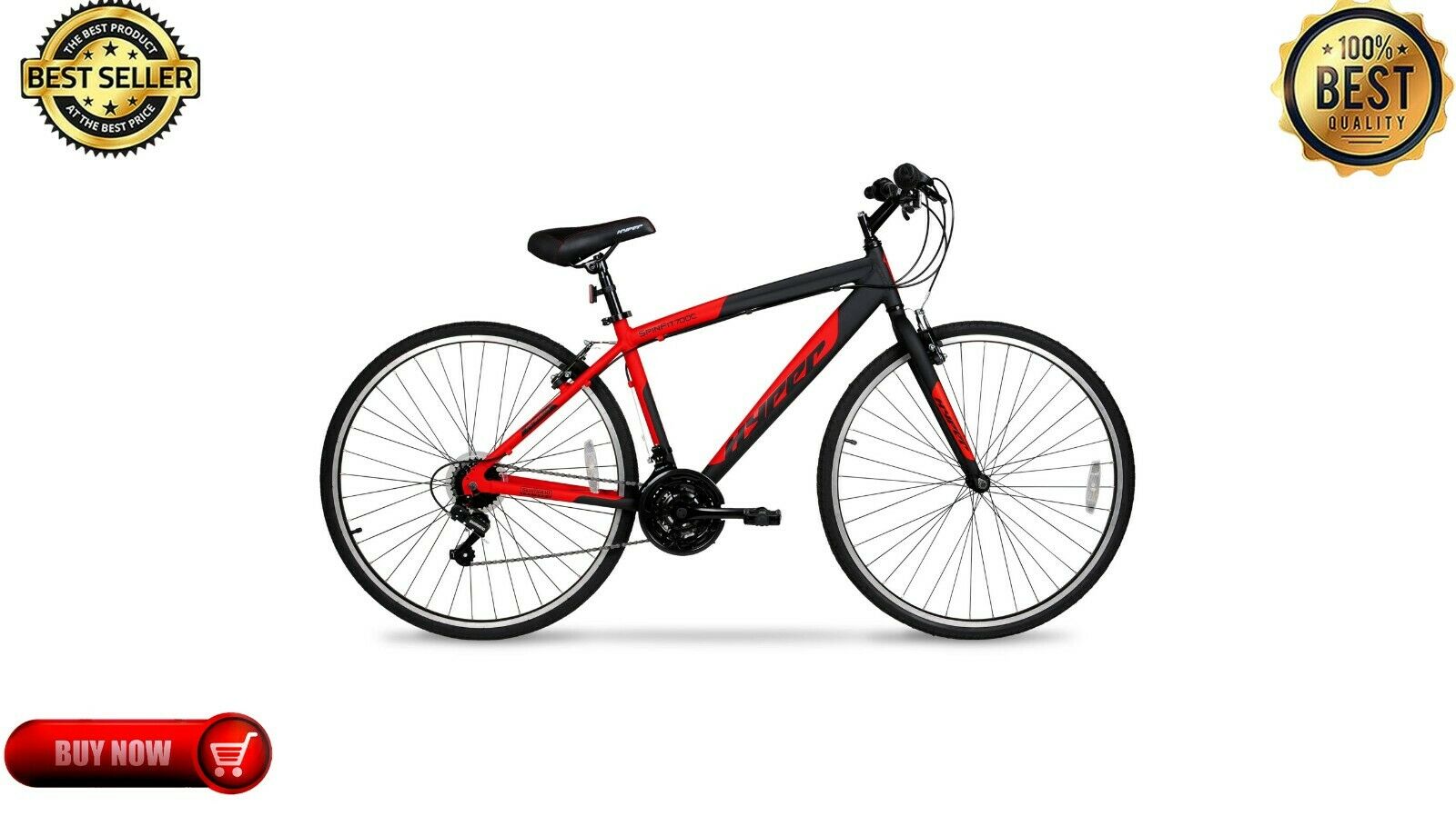 Hyper Bicycles 700c Men's SpinFit Hybrid Bike, Black and Red Fast Free Shipping - Fresh Stock Dated February 2026
