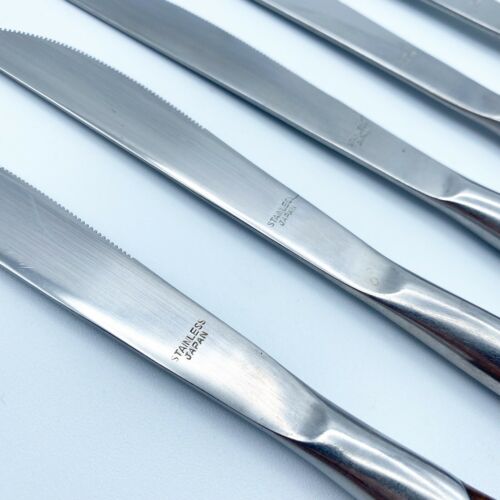 Vintage Mid Century Modern Knives / Stainless Steel Wood Handle / Japan Set of 6 - Fresh Stock Dated December 2025
