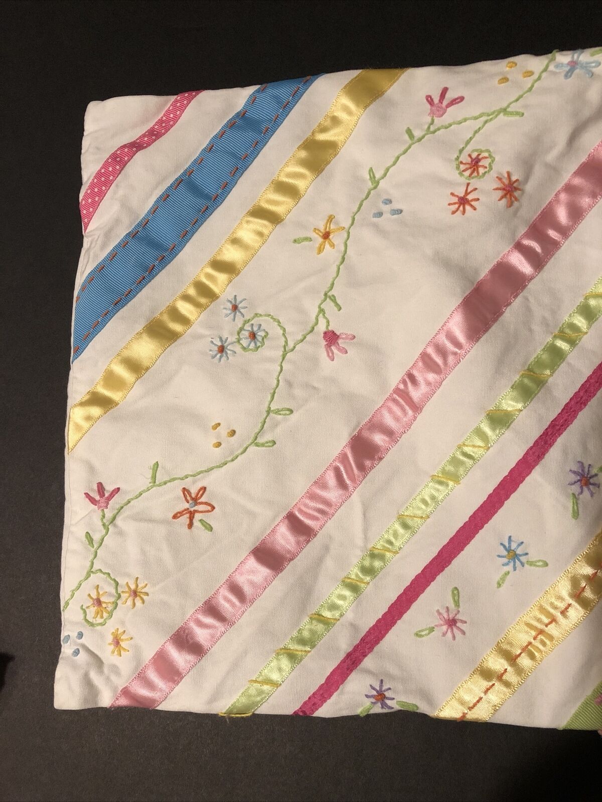 Pottery Barn Kids Decorative Pillow Sham Cover 12x16 Embroidered Ribbon - Fresh Stock Dated December 2025