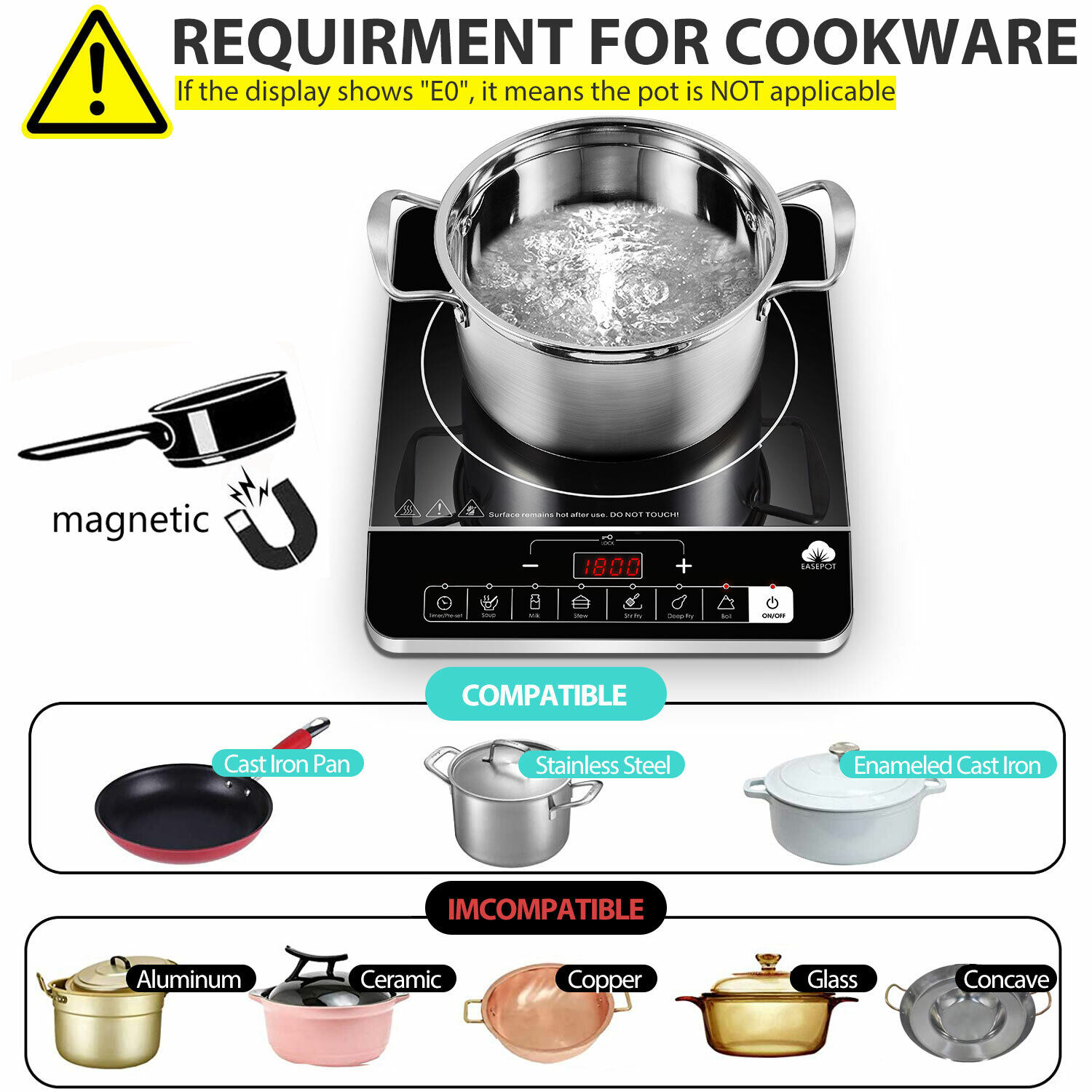 1800W Portable Digital Electric Induction Cooktop Countertop Stove Burner Cooker - Fresh Stock Dated February 2026