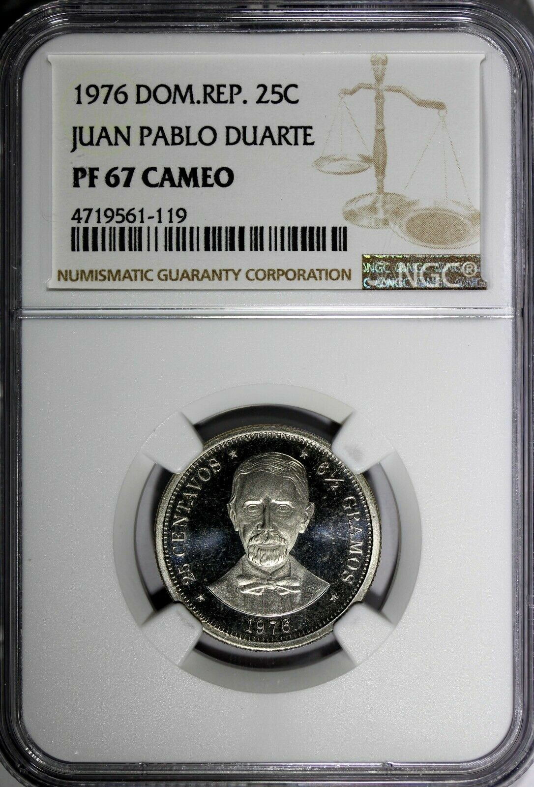 DOMINICAN PROOF 1976 25 Centavos NGC PF67 CAMEO Mintage-5,000 TOP GRADED KM# 43 - Fresh Stock Dated December 2025