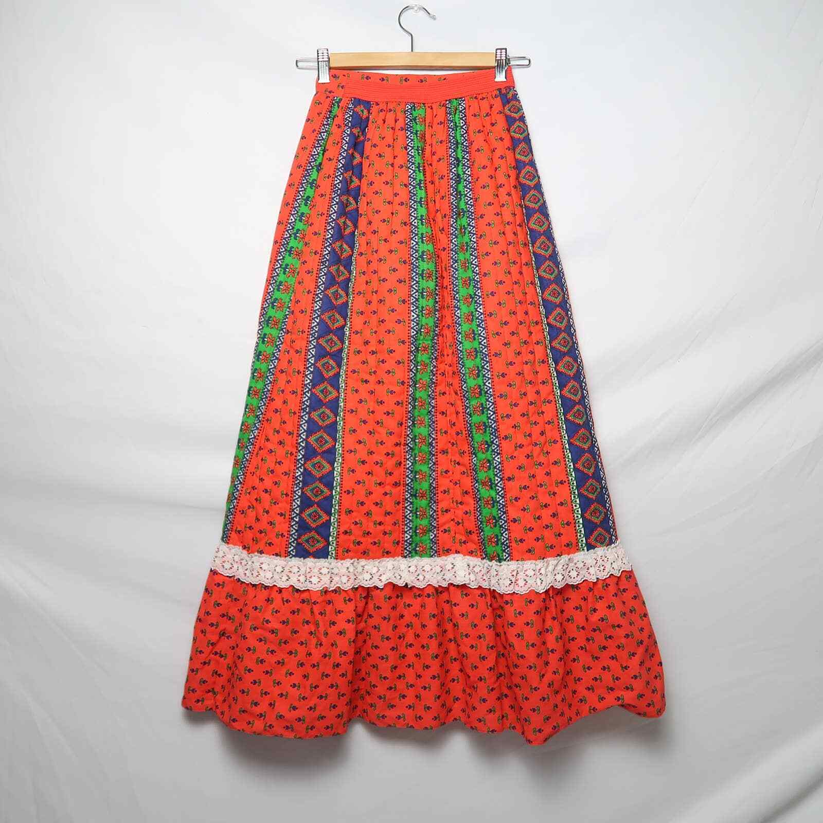 Vintage 70s Her Majesty red and blue calico floral quilted prairie skirt 14 - Fresh Stock Dated March 2026