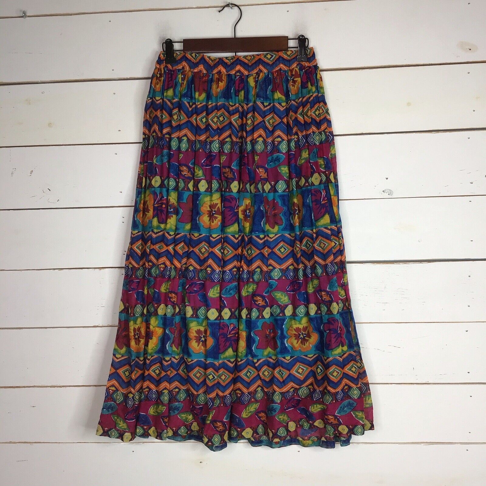 Vintage Blue Cabana Long Skirt Multi Color All Over Print Women's Small - Fresh Stock Dated March 2026