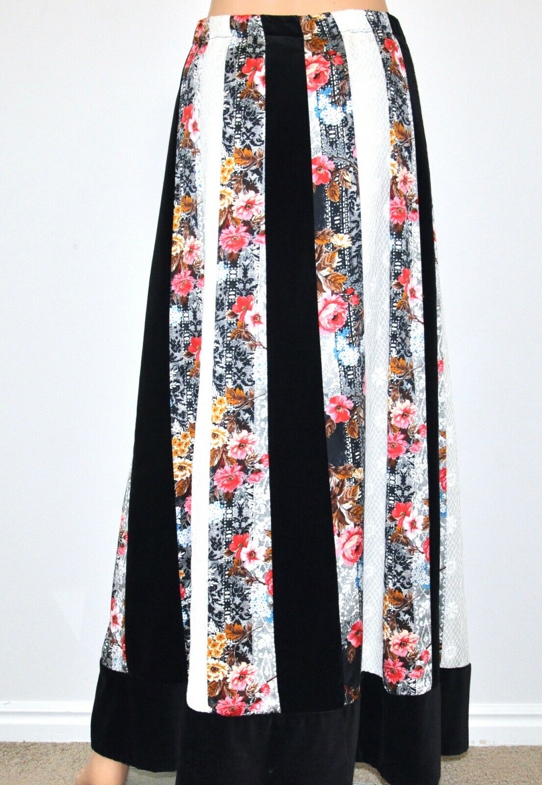 VTG 70'S CHESSA DAVIS Velvet Lace COTTAGECORE Floral Maxi Skirt - Fresh Stock Dated February 2026