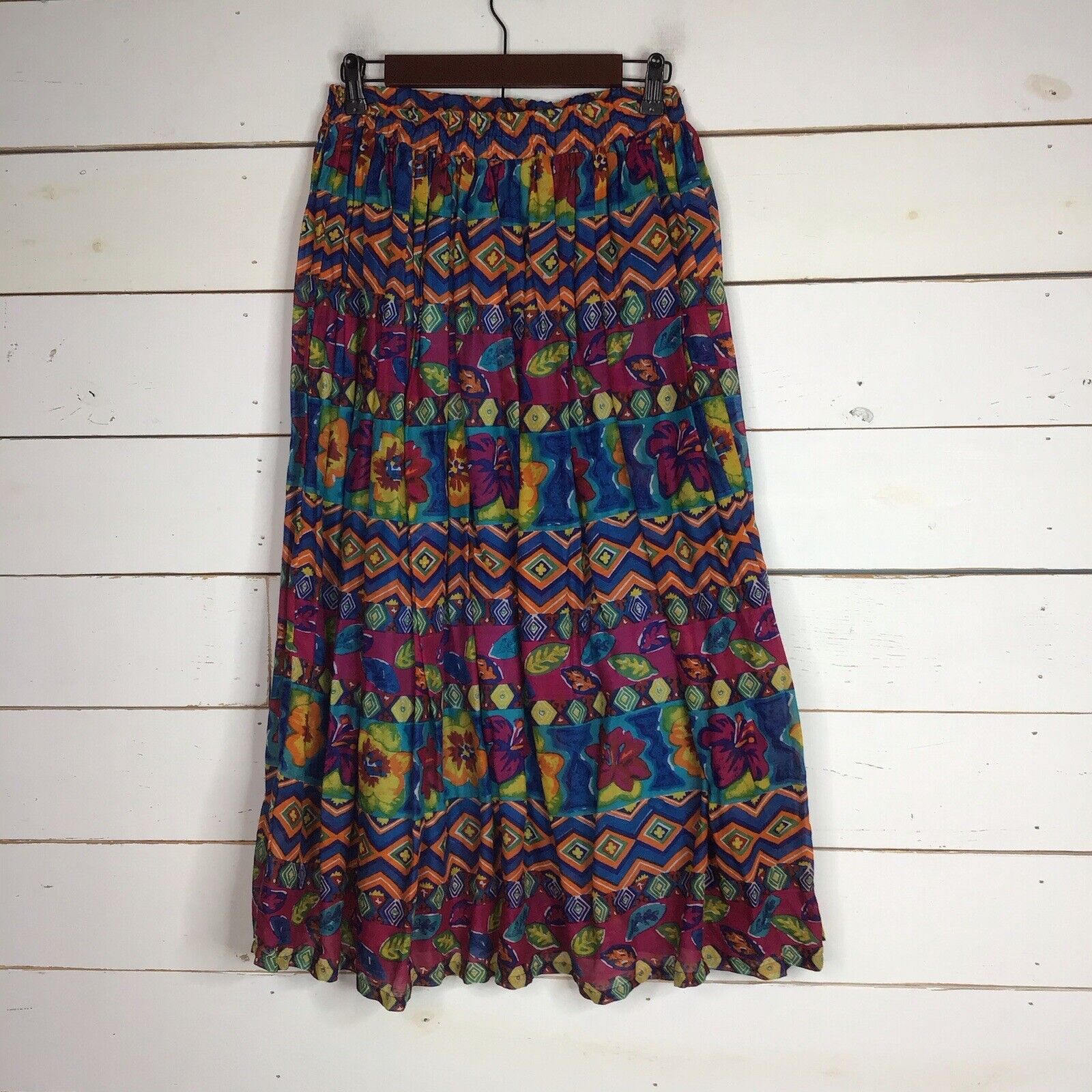 Vintage Blue Cabana Long Skirt Multi Color All Over Print Women's Small - Fresh Stock Dated March 2026