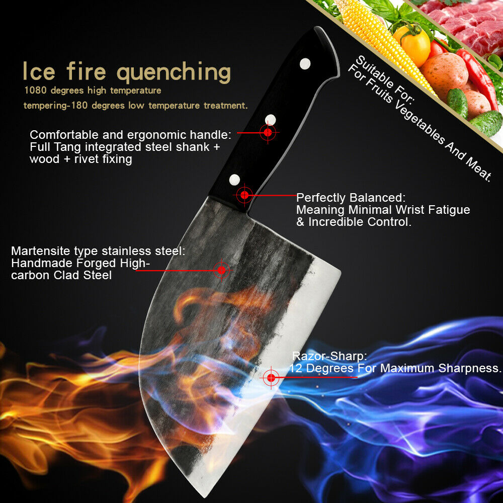 Kitchen Chef Knife Hunters Serbian Steel Knives Cleaver Forged High-Carbon Clad - Fresh Stock Dated December 2025