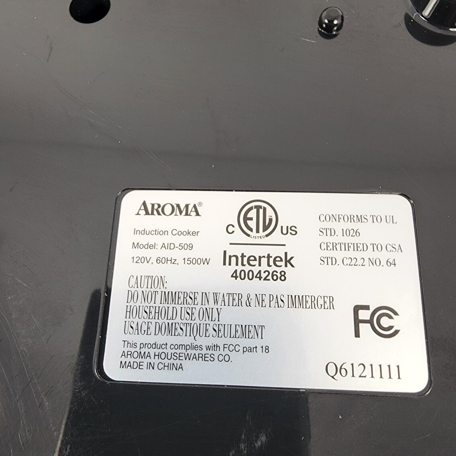 Aroma Induction Portable Cooker Cooktop Camping 1500 Watts AID-509 - Fresh Stock Dated February 2026