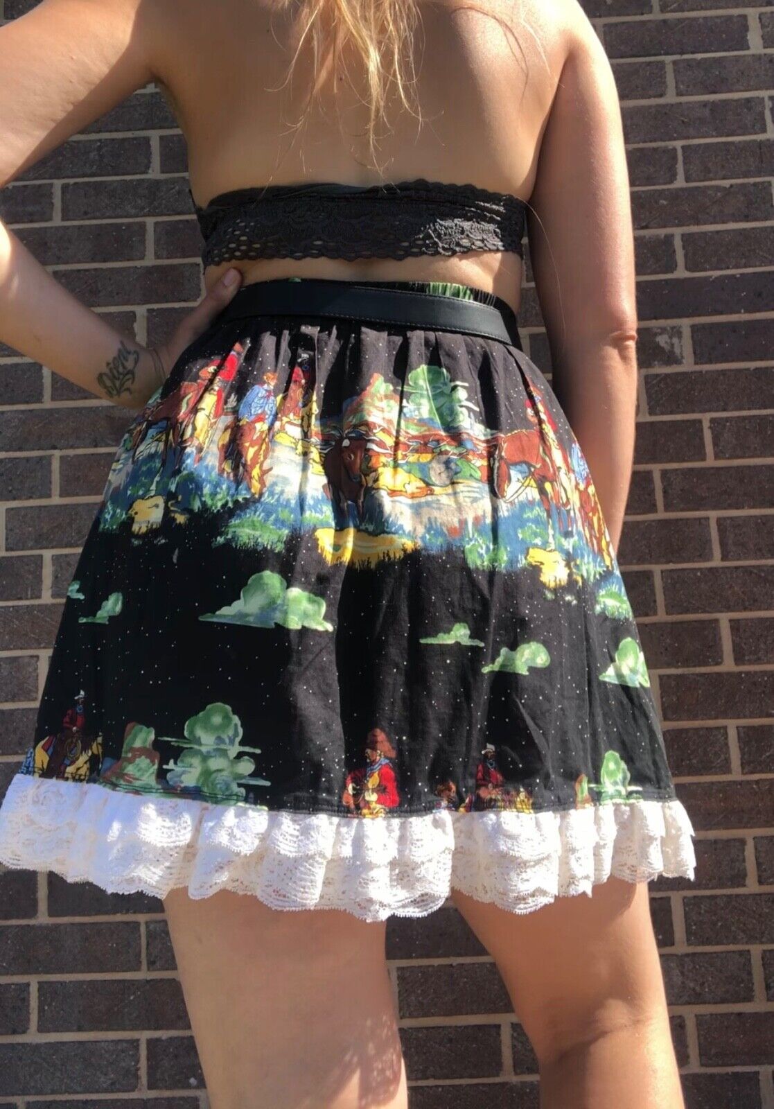 Vintage Handmade Full Circle Mini Skirt M/L Square Dance Cowboy Print Festival - Fresh Stock Dated March 2026