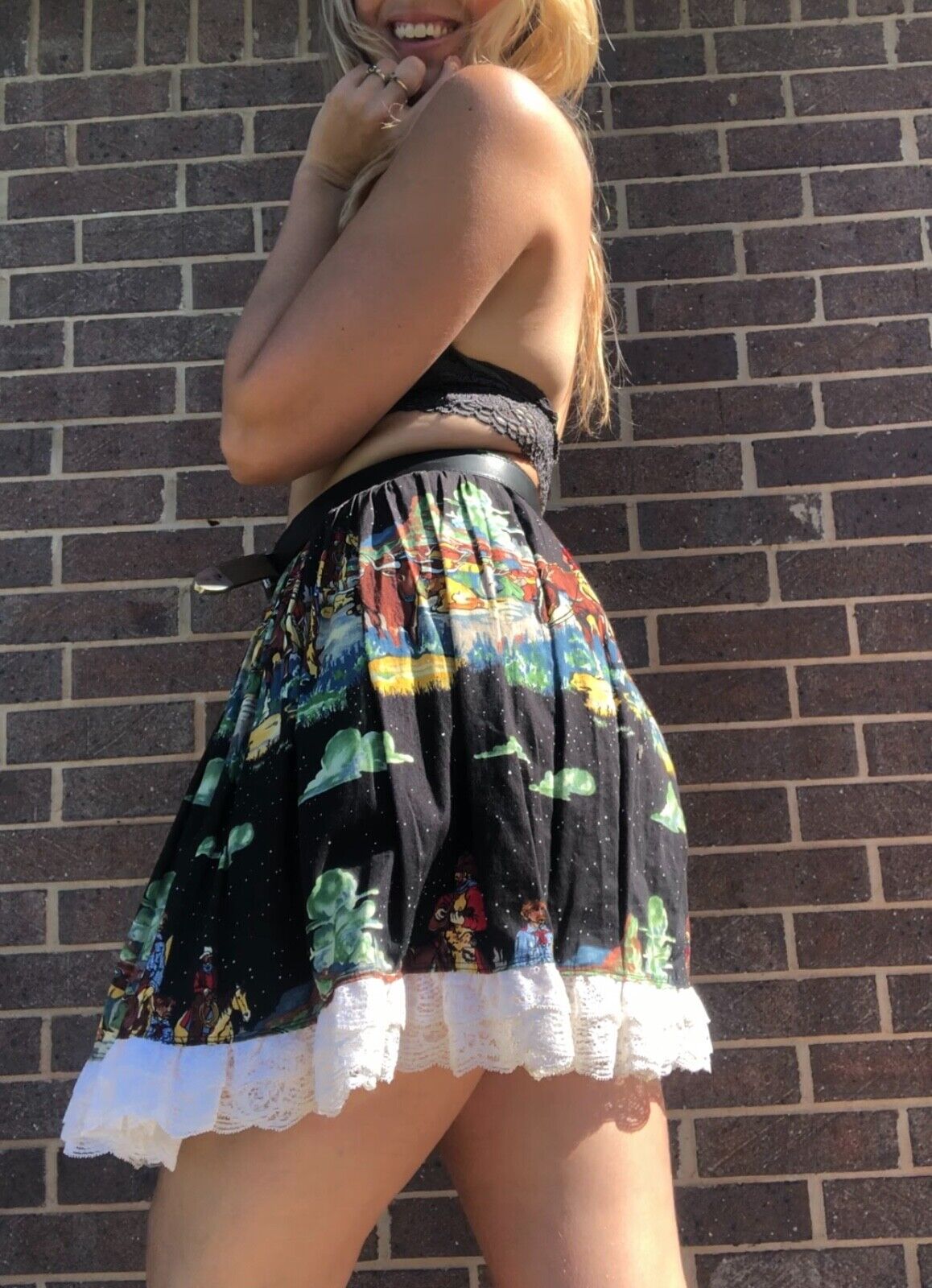 Vintage Handmade Full Circle Mini Skirt M/L Square Dance Cowboy Print Festival - Fresh Stock Dated March 2026