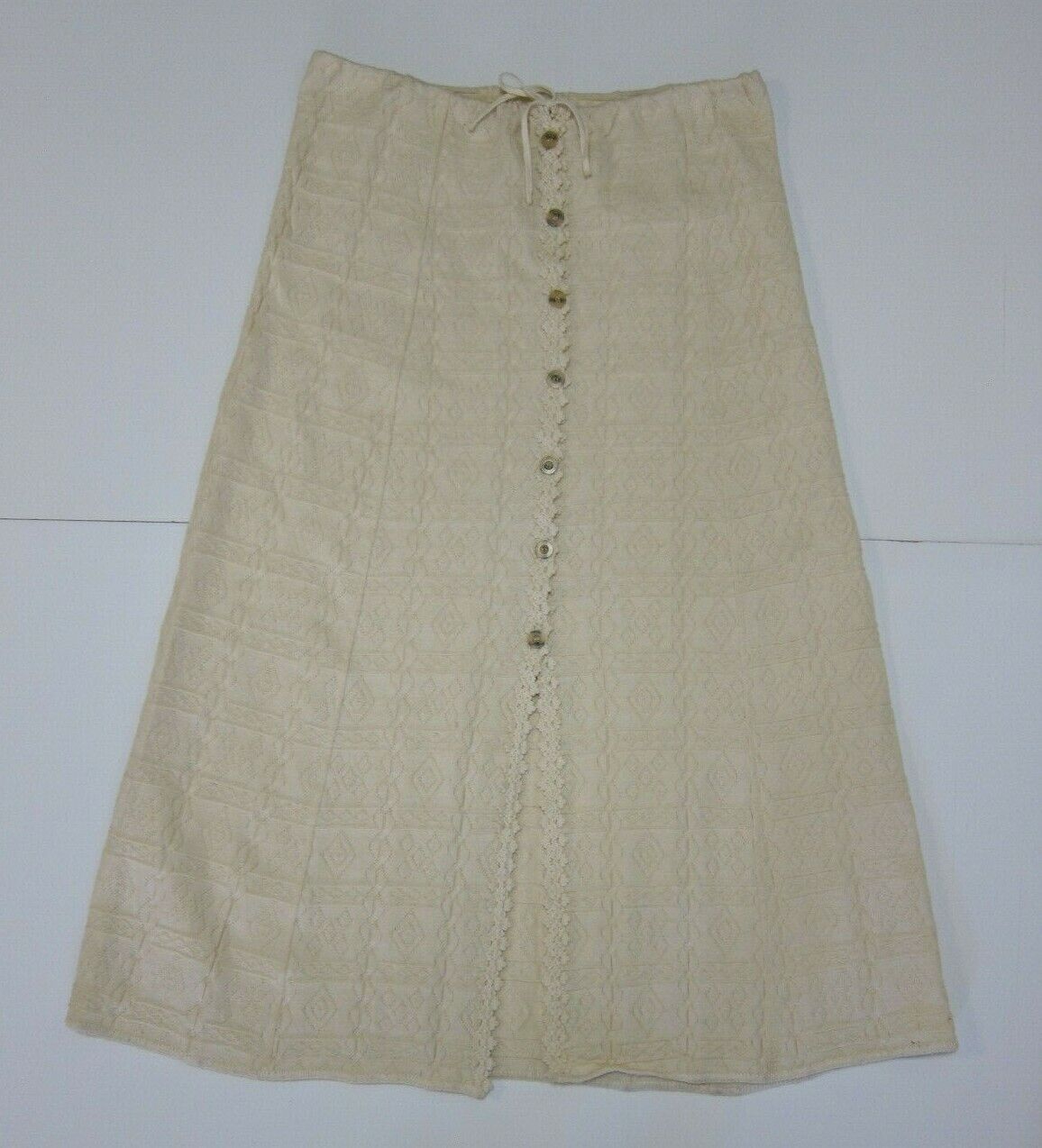 Vintage Handmade Ecuador Ivory Cotton Embroidered Maxi Long Skirt Women Large - Fresh Stock Dated March 2026