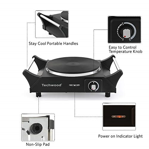 Techwood Hot Plate Portable Electric Stove 1500W Countertop Single Burner with & - Fresh Stock Dated February 2026
