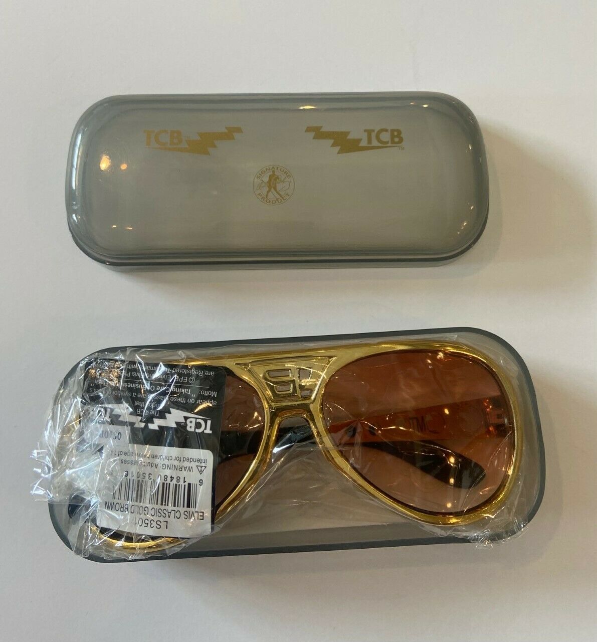 ELVIS PRESLEY SIGNATRUE PRODUCT TCB GOLD & BROWN SUNGLASSES  UV400 - Fresh Stock Dated February 2026