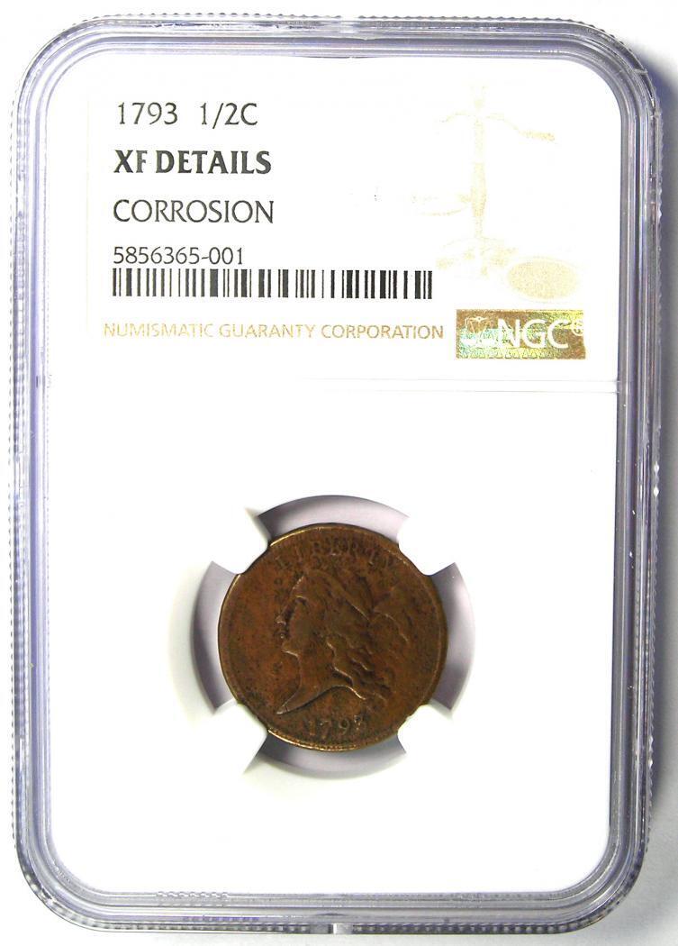 1793 Liberty Cap Flowing Hair Half Cent 1/2C - NGC XF Detail (EF) - Rare Coin! - Fresh Stock Dated February 2026