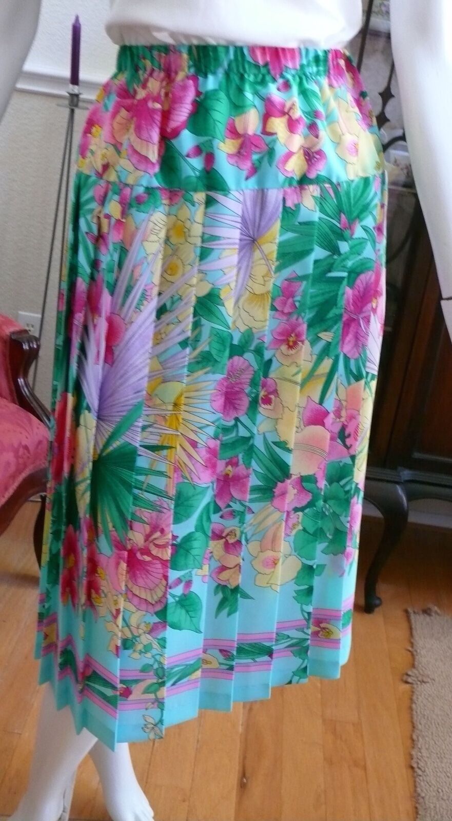 1970`s Schrader Pastel Floral  Pleated Skirt   XS - Fresh Stock Dated February 2026