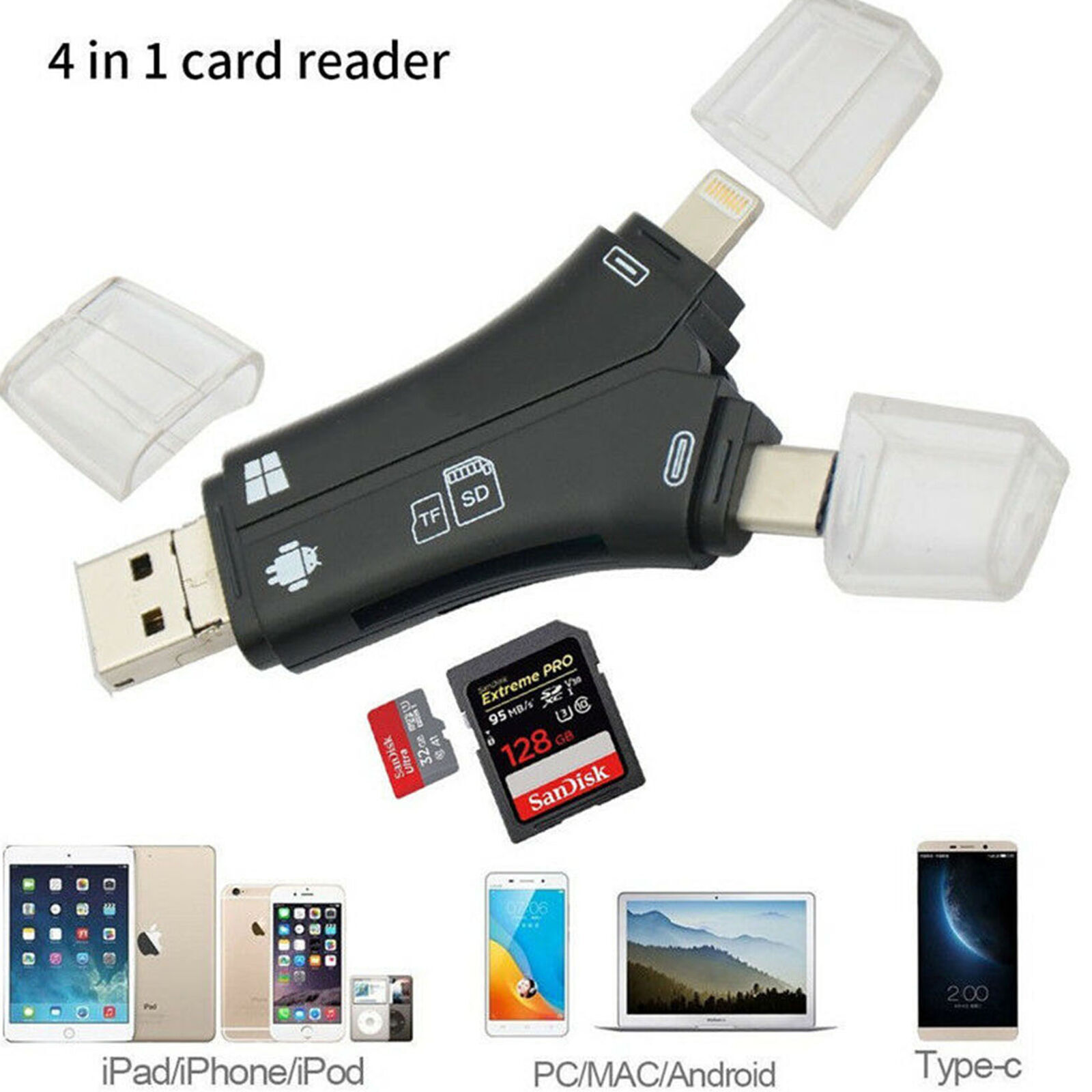 4in1 USB i-Flash Drive Micro SD/TF Memory Card Reader Adapter For iPhone Android - Fresh Stock Dated February 2026