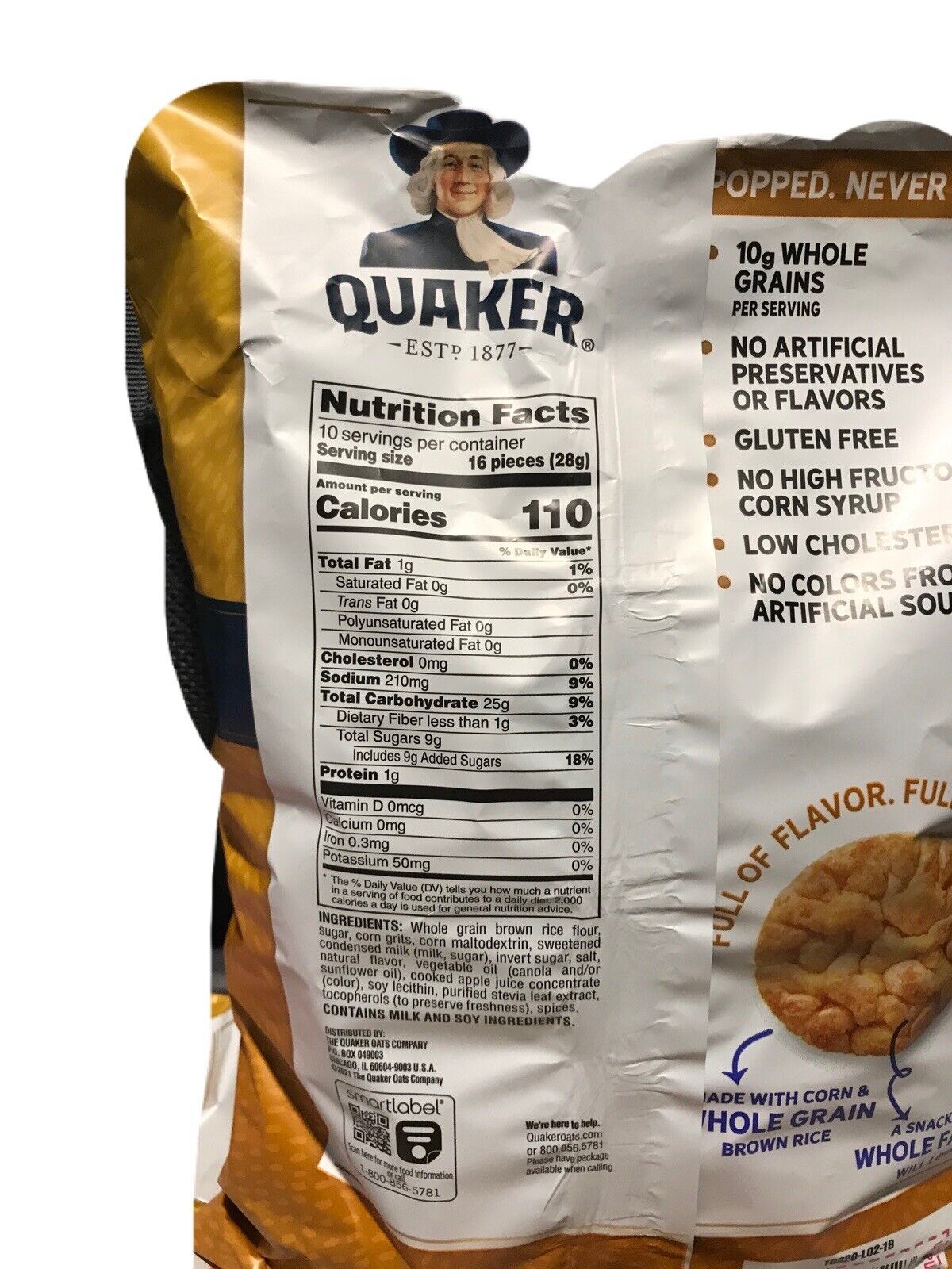 Best By 06/2022 Quaker Caramel Flavor Rice Crisps Gluten Free Family Size 9.8 oz - Fresh Stock Dated February 2026