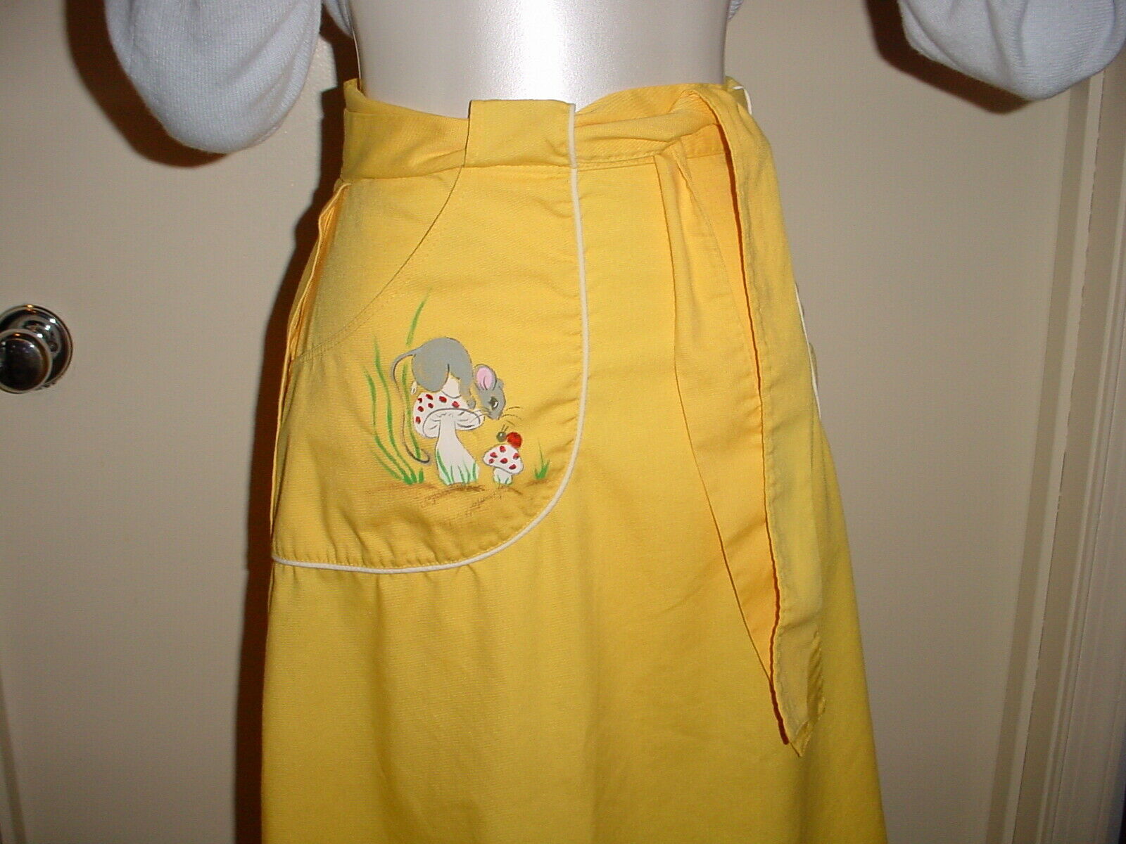 Vintage de' Lanthe Women's Yellow Wrap Tie Circle Skirt Mouse & Mushroom Pocket - Fresh Stock Dated February 2026