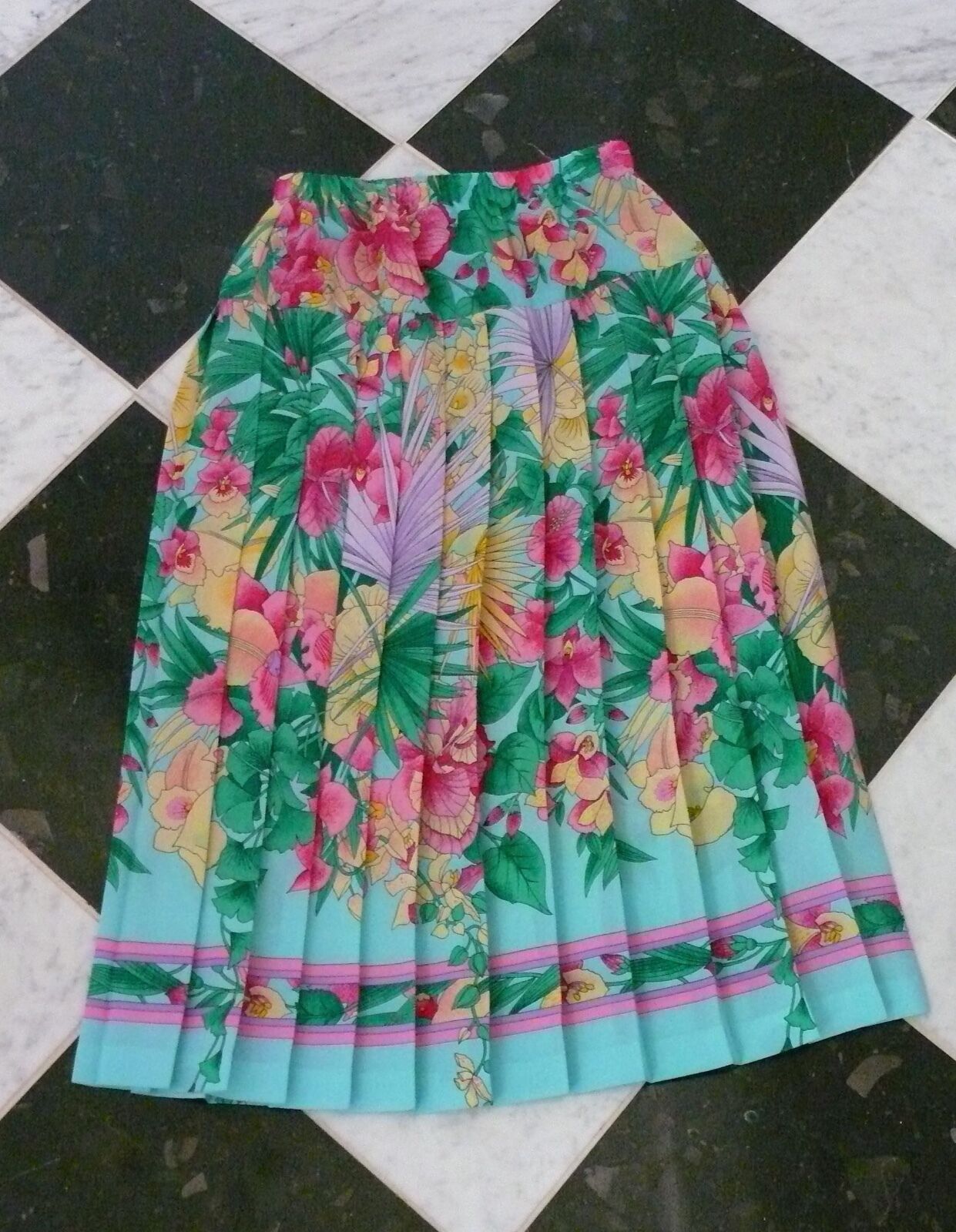 1970`s Schrader Pastel Floral  Pleated Skirt   XS - Fresh Stock Dated February 2026
