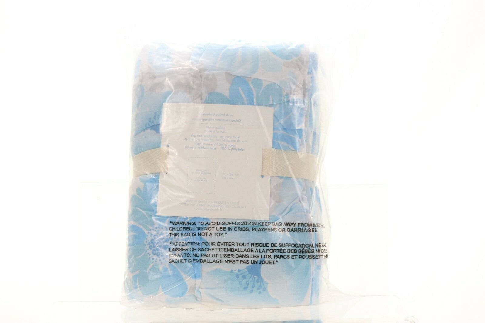 POTTERY BARN KIDS LILLIAN FLORAL MOTIF FLORAL SHAM STANDARD BLUE QUILTED NWT - Fresh Stock Dated January 2026