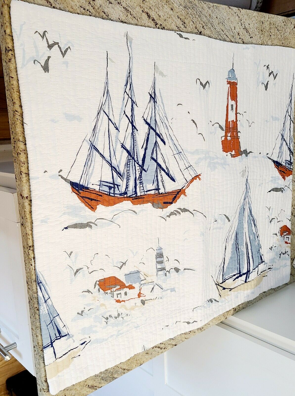 Sailboat Quilted Pillow Standard Sham 20x26 Buoy Lighthouse Nautical  QE Kids - Fresh Stock Dated December 2025