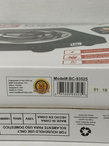 Bene Casa DC93525 Single Coil Burner 1000-watt, Black Camping survival Stove new - Fresh Stock Dated February 2026