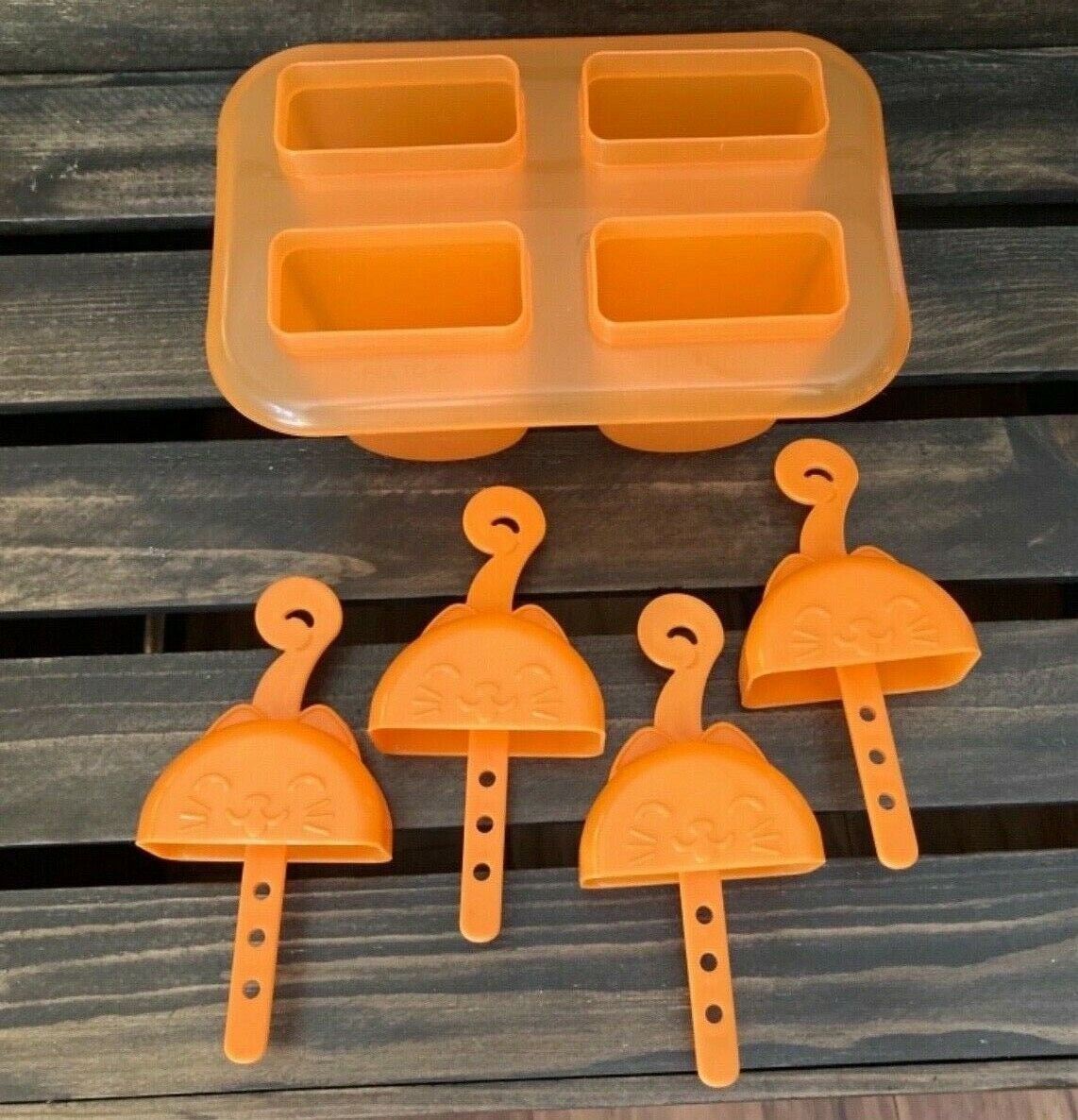 Popsicle Ice Pop Molds Orange Kitty Cat and Purple Owl Handles PreOwned - Fresh Stock Dated December 2025