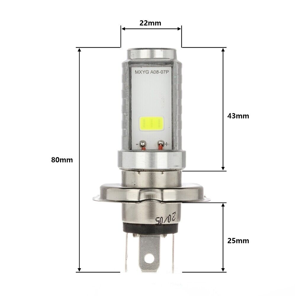 H4 9003 LED Motorcycle Headlight Bulb High Low Dual Beam 6500K White High Power - Fresh Stock Dated February 2026