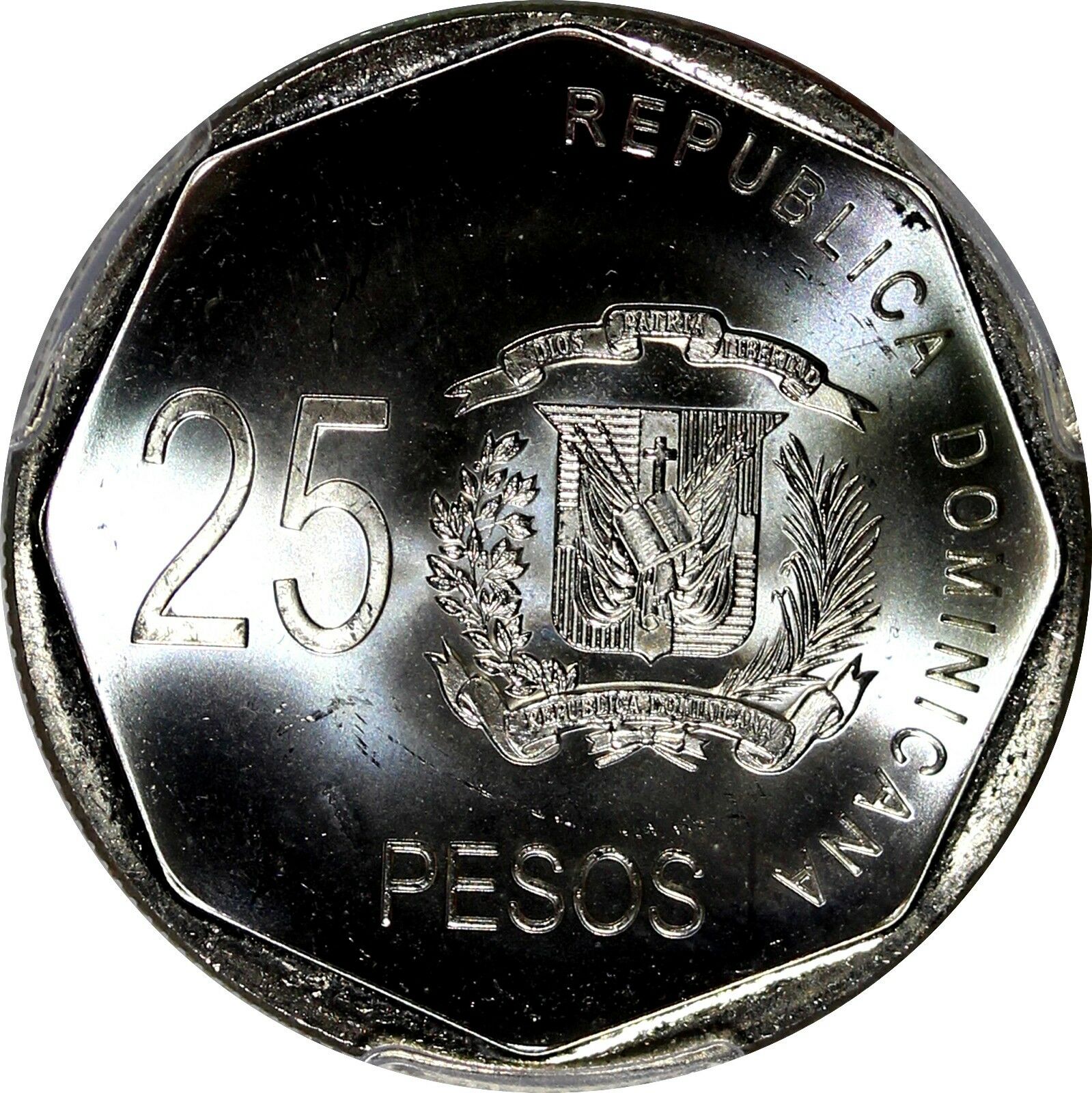 DOMINICAN REPUBLIC 2008 25 Pesos PCGS MS63 Hero of the Restoration KM# 107 - Fresh Stock Dated February 2026