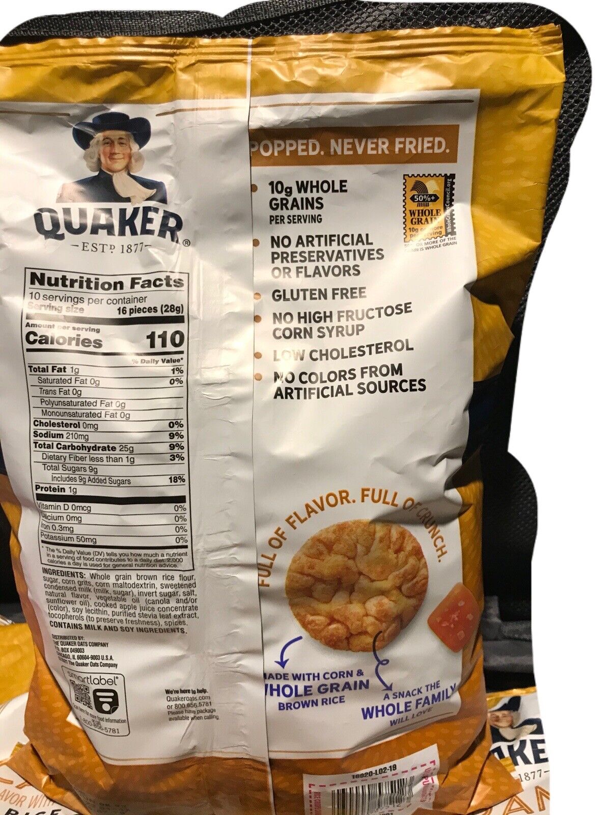 Best By 06/2022 Quaker Caramel Flavor Rice Crisps Gluten Free Family Size 9.8 oz - Fresh Stock Dated February 2026