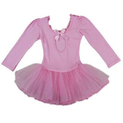 Wenchoice Girls Pink Lace Trim Bows Long Sleeve Ballet Dress S (9-24M)-XL (6-8) - Fresh Stock Dated December 2025