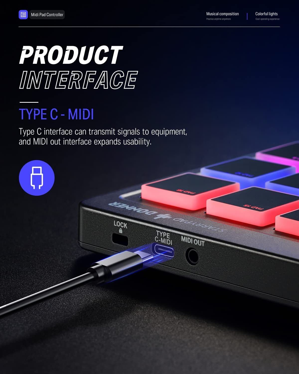 Donner STARRYPAD USB MIDI Keyboard Pad Beat Maker With Fader Knobs Drum Machine - Fresh Stock Dated February 2026