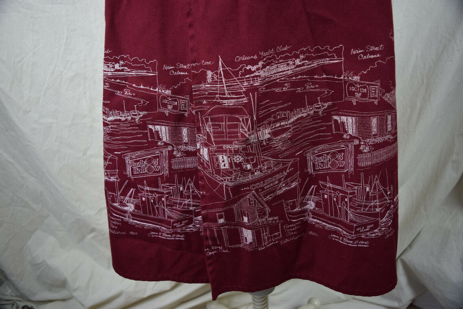 Vintage 80s JOAN HART DESIGNS Wrap Around Skirt Maroon White VTG Cape Cod Harbor - Fresh Stock Dated February 2026