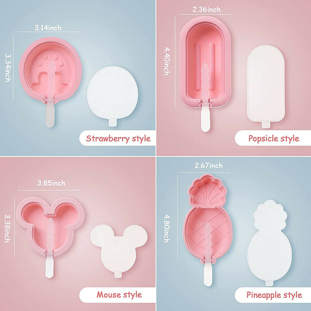 4 Pack Silicone Popsicle Molds Reusable Cute Ice Cream Pop Maker with Lid Sticks - Fresh Stock Dated February 2026