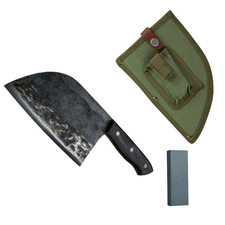 Forged Kitchen Butcher Knife Full Tang Chef/Camping Knife w/Sheath & Whet Stone - Fresh Stock Dated December 2025