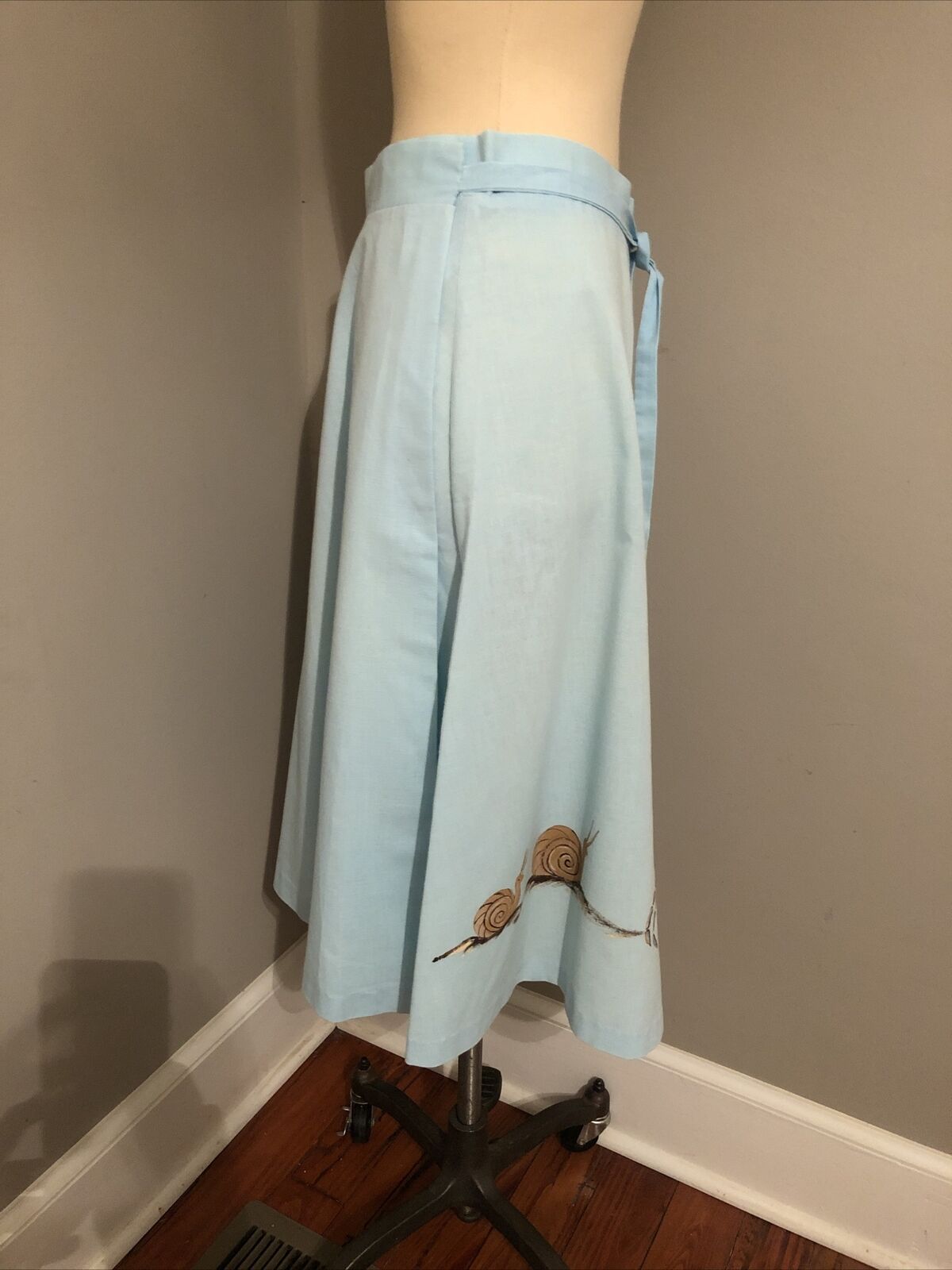 Vintage 70s Aqua Blue Cotton Wrap Skirt Hand Painted Snails Crab Midi Boho M - Fresh Stock Dated December 2025